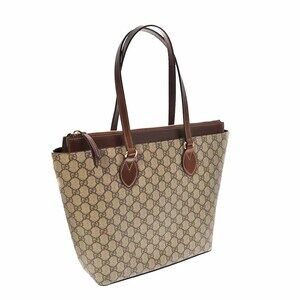 Gucci Tote Bag GG Supreme Canvas Leather Beige Brown Pattern